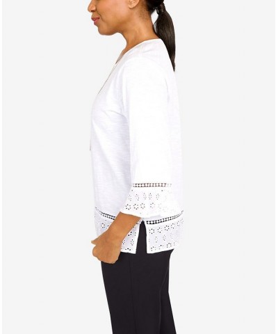 Women's Summer in The City Eyelet Border Crew Neck Top with Necklace White $29.19 Tops