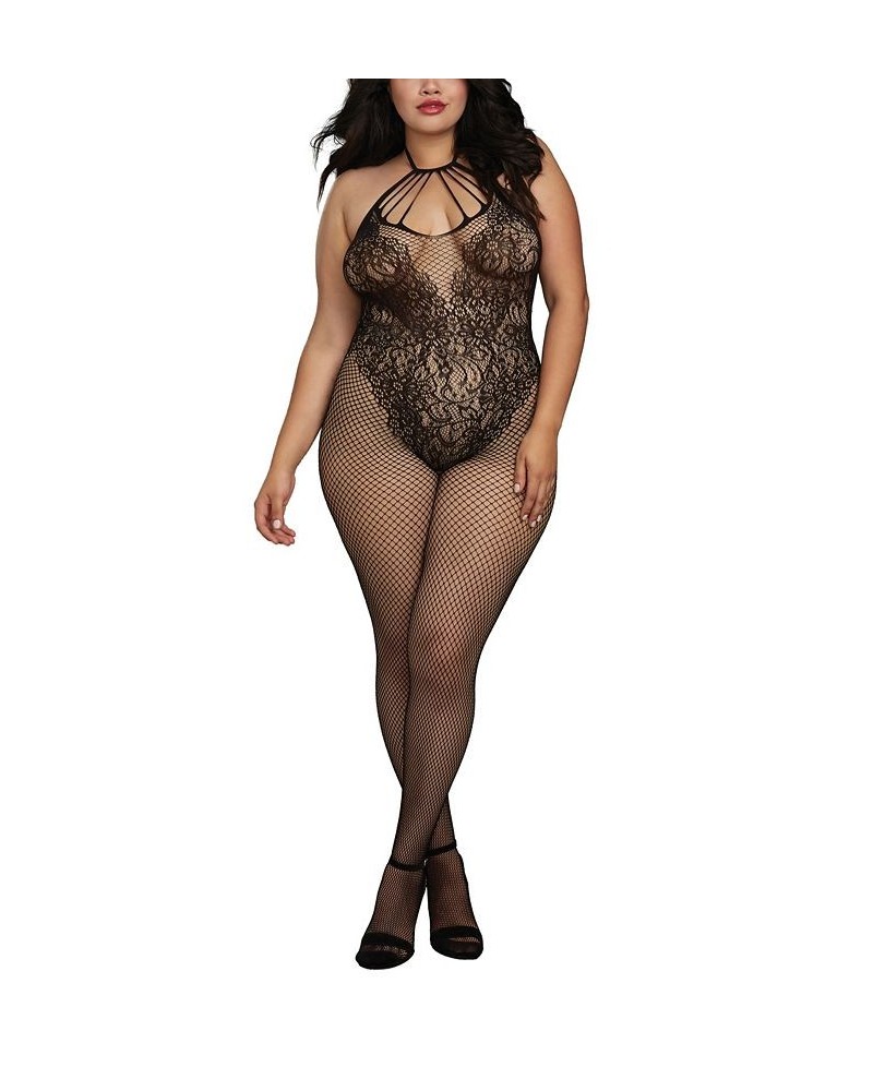 Women's Plus Size Fishnet Body Stocking Lingerie with Knitted Teddy Design Black $15.50 Lingerie