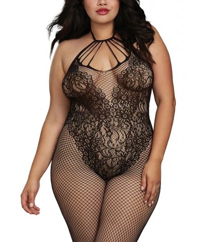 Women's Plus Size Fishnet Body Stocking Lingerie with Knitted Teddy Design Black $15.50 Lingerie