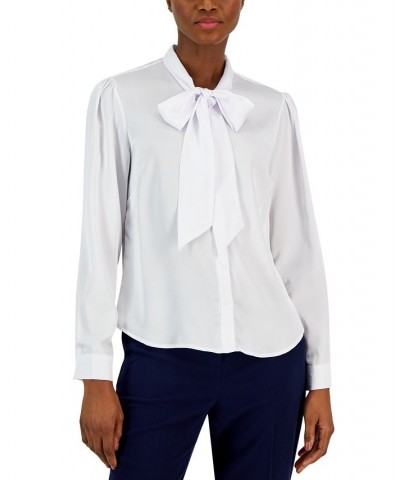 Women's Satin Bow-Neck Blouse Ivory $48.95 Tops