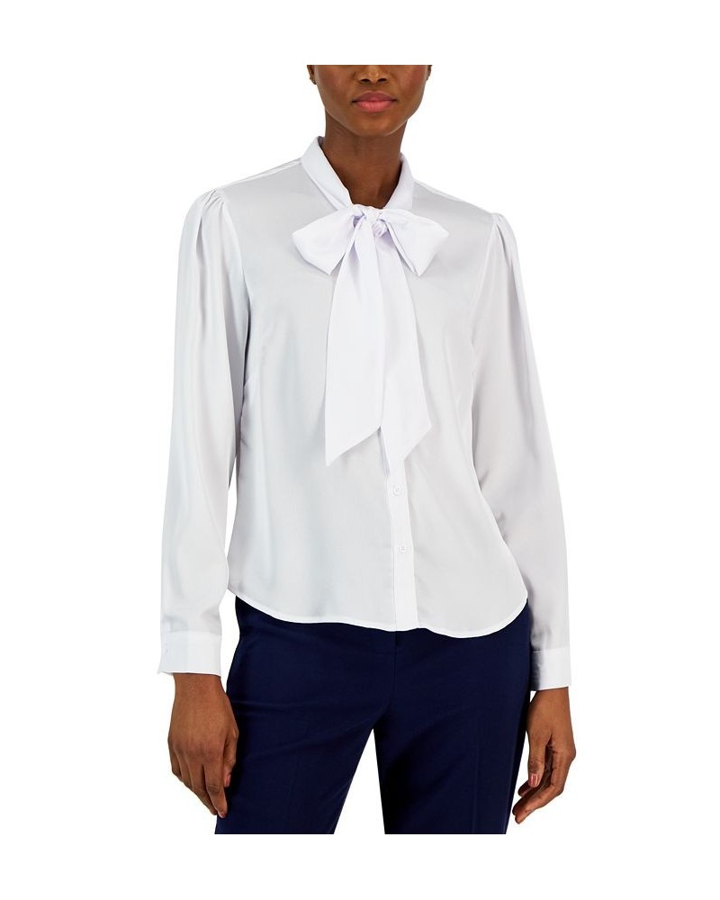 Women's Satin Bow-Neck Blouse Ivory $48.95 Tops