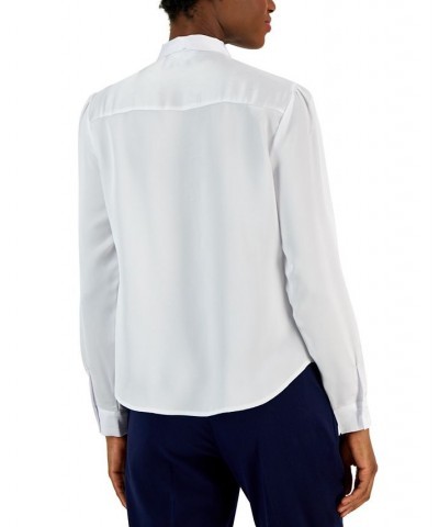 Women's Satin Bow-Neck Blouse Ivory $48.95 Tops