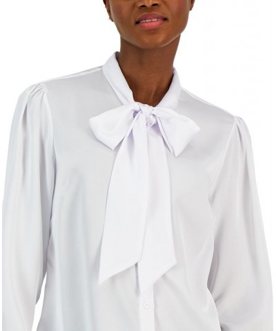 Women's Satin Bow-Neck Blouse Ivory $48.95 Tops