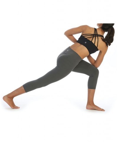 High Waist Three-Fourth Compression Leggings Gray $34.40 Pants