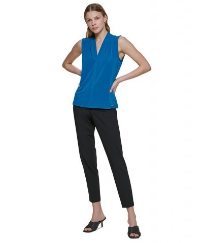 Gathered V-Neck Sleeveless Top Blue $29.16 Tops