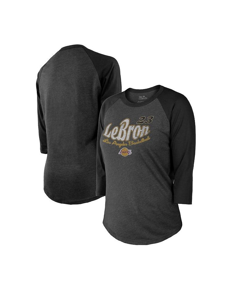 Women's Threads Black Los Angeles Lakers Lebron Graphic 3/4-Sleeve Tri-Blend Raglan T-shirt Black $23.65 Tops