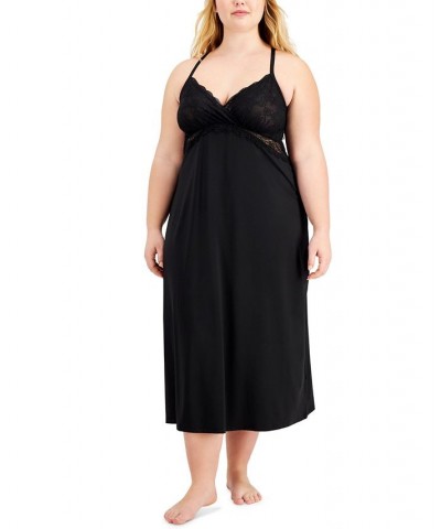 Plus Size Lace Chemise Nightgown Black $15.79 Sleepwear