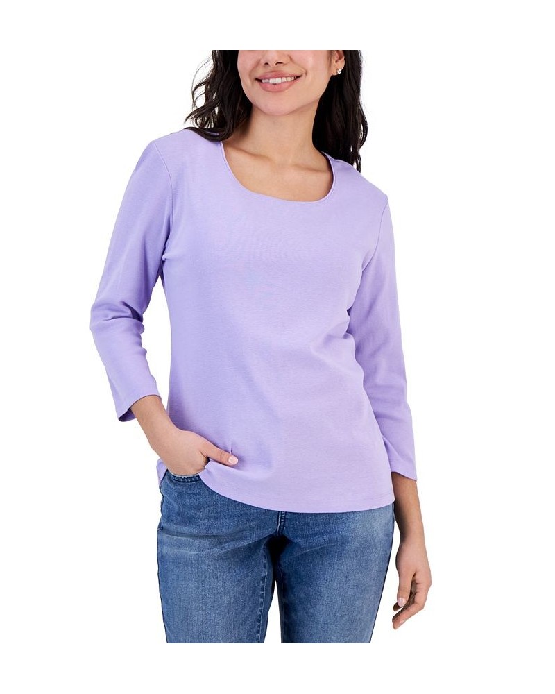 Petite 3/4 Sleeve Cotton Scoop-Neck Top Strawberry Pink $9.68 Tops