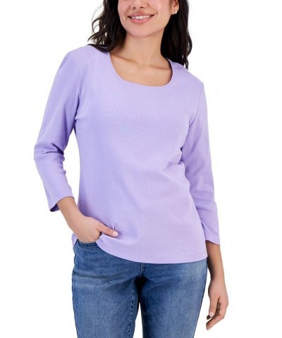 Petite 3/4 Sleeve Cotton Scoop-Neck Top Strawberry Pink $9.68 Tops