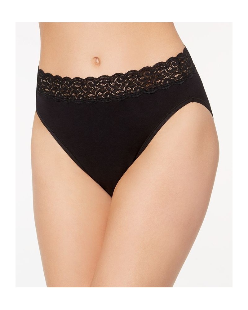 Flattering Lace Cotton Stretch Hi-Cut Brief Underwear 13395 Extended Sizes Black $8.25 Panty