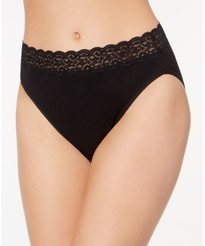 Flattering Lace Cotton Stretch Hi-Cut Brief Underwear 13395 Extended Sizes Black $8.25 Panty