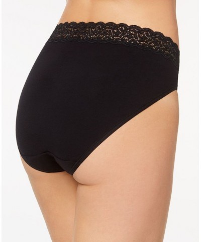 Flattering Lace Cotton Stretch Hi-Cut Brief Underwear 13395 Extended Sizes Black $8.25 Panty