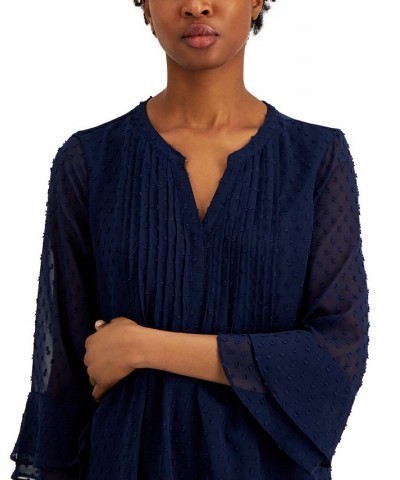 Women's Double-Ruffle Textured Pintuck Top Intrepid Blue $26.40 Tops