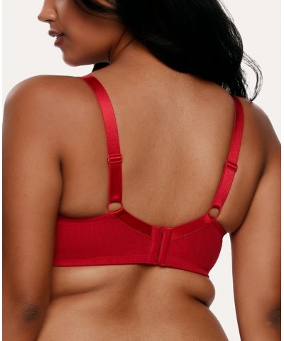 Women's Lotus Embroidered Unlined Underwire Bra Red $16.09 Bras