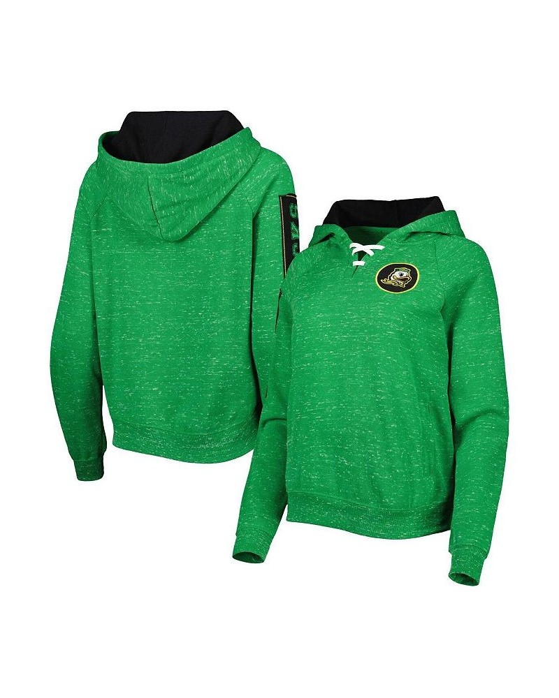 Women's Green Oregon Ducks The Devil Speckle Lace-Placket Raglan Pullover Hoodie Green $35.74 Sweatshirts