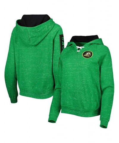 Women's Green Oregon Ducks The Devil Speckle Lace-Placket Raglan Pullover Hoodie Green $35.74 Sweatshirts