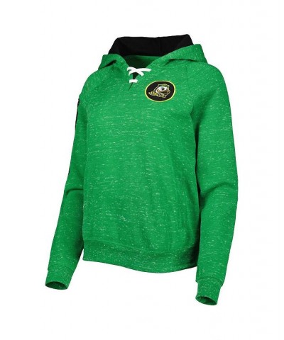 Women's Green Oregon Ducks The Devil Speckle Lace-Placket Raglan Pullover Hoodie Green $35.74 Sweatshirts