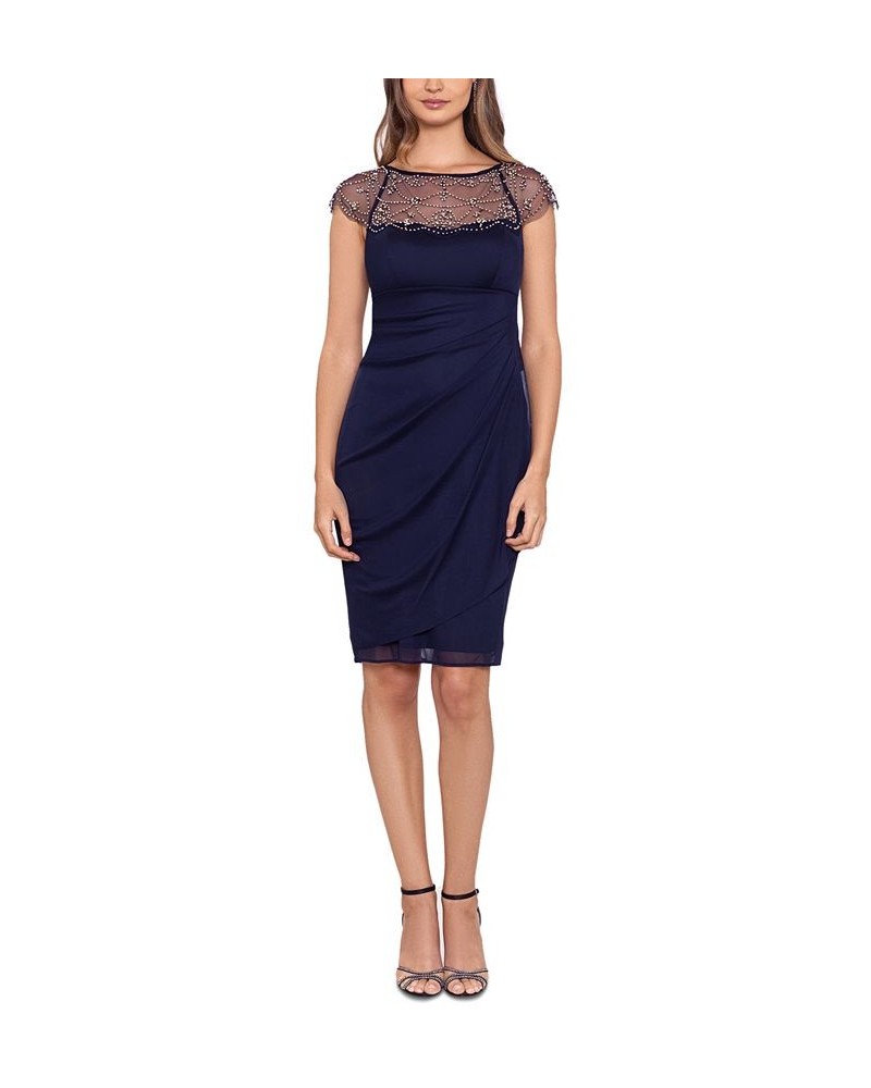 Beaded Side-Gathered Dress Navy Blue $61.92 Dresses