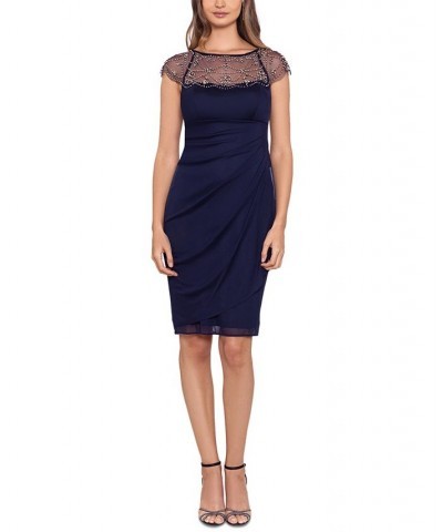 Beaded Side-Gathered Dress Navy Blue $61.92 Dresses