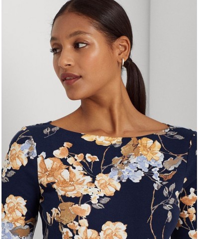 Women's Floral Stretch Cotton T-Shirt Regular & Petite Navy Multi $38.23 Tops