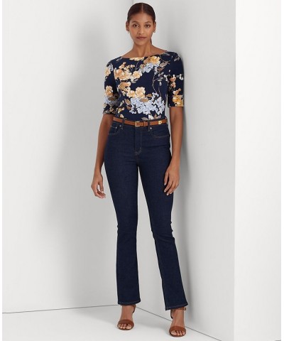 Women's Floral Stretch Cotton T-Shirt Regular & Petite Navy Multi $38.23 Tops