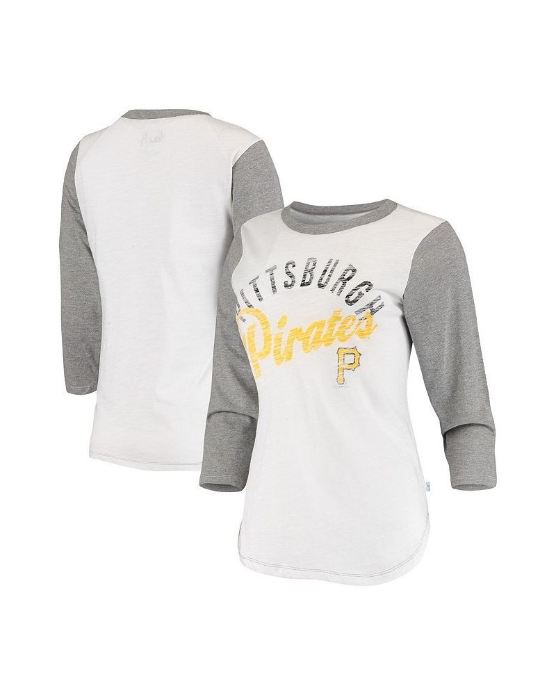 Women's White Pittsburgh Pirates Baseball 3/4 Sleeve T-shirt White $28.99 Tops