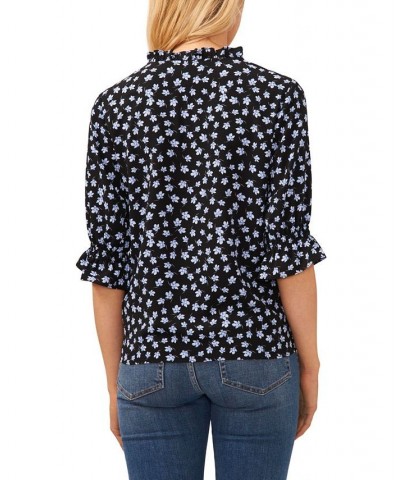 Women's Tie Neck Floral Blouse Black $36.49 Tops