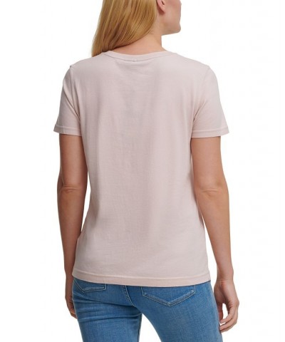 Short Sleeve Sequin Pocket T-Shirt Pink $35.40 Tops