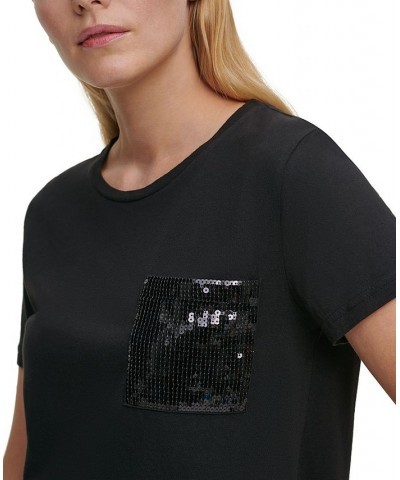 Short Sleeve Sequin Pocket T-Shirt Pink $35.40 Tops