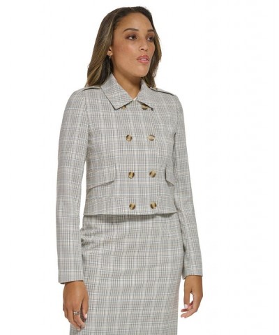 Women's Plaid Double-Breasted Cropped Jacket Pearl Multi $36.12 Jackets