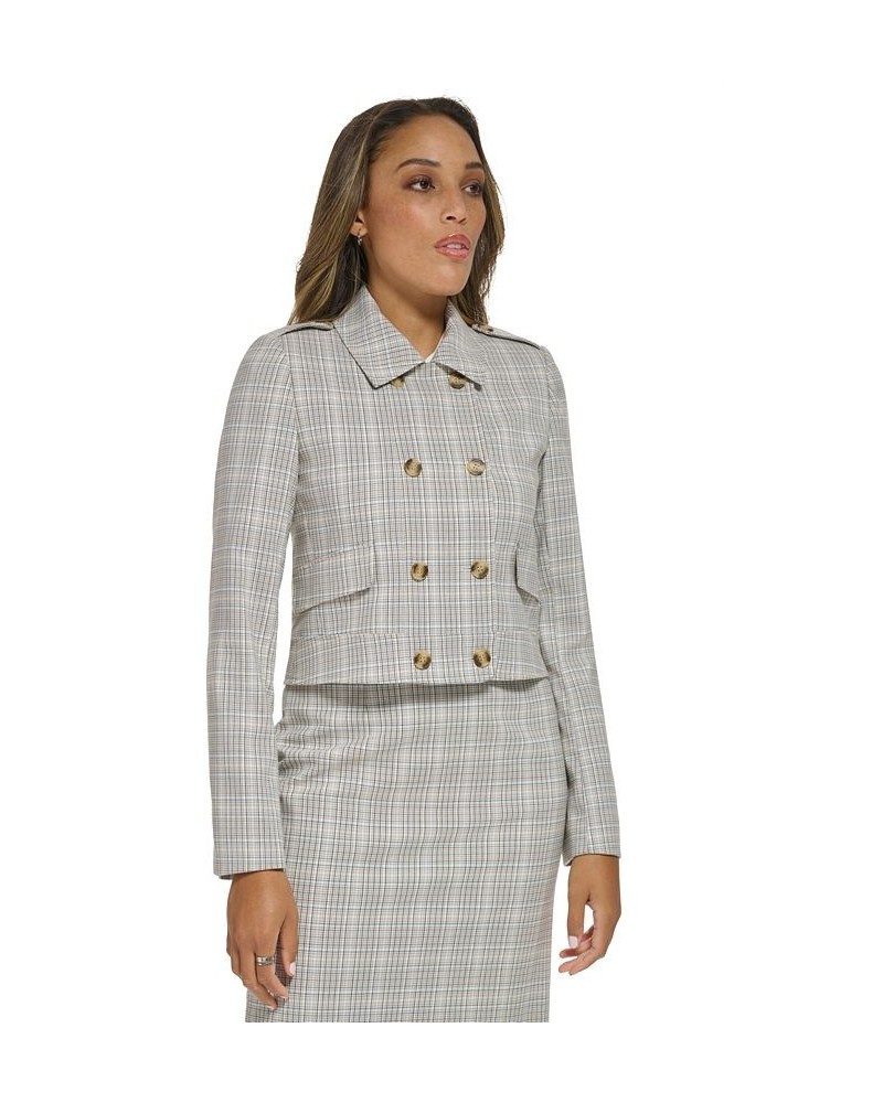 Women's Plaid Double-Breasted Cropped Jacket Pearl Multi $36.12 Jackets