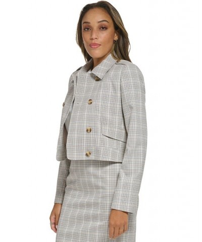 Women's Plaid Double-Breasted Cropped Jacket Pearl Multi $36.12 Jackets