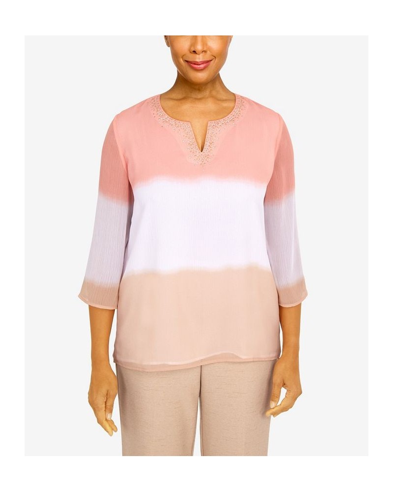 Women's Dip Dye Split Neck Top Multi $29.89 Tops