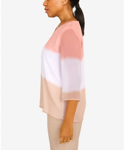 Women's Dip Dye Split Neck Top Multi $29.89 Tops