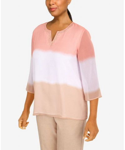 Women's Dip Dye Split Neck Top Multi $29.89 Tops