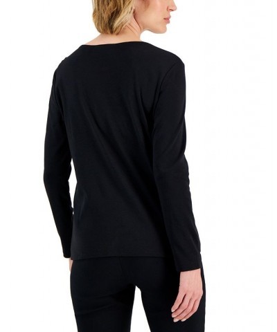 Petite Embellished Holiday-Graphic T-Shirt Deep Black Bike $12.08 Tops