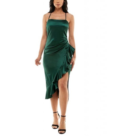 Juniors' Ruffled Side-Pleated Dress Green $17.60 Dresses