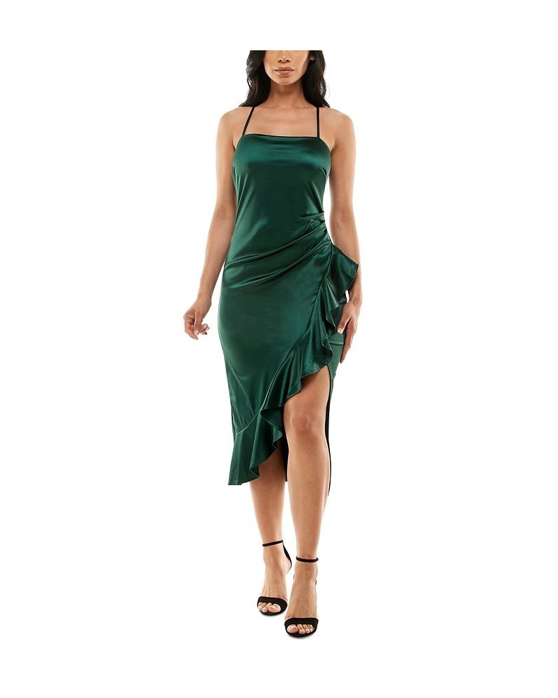 Juniors' Ruffled Side-Pleated Dress Green $17.60 Dresses