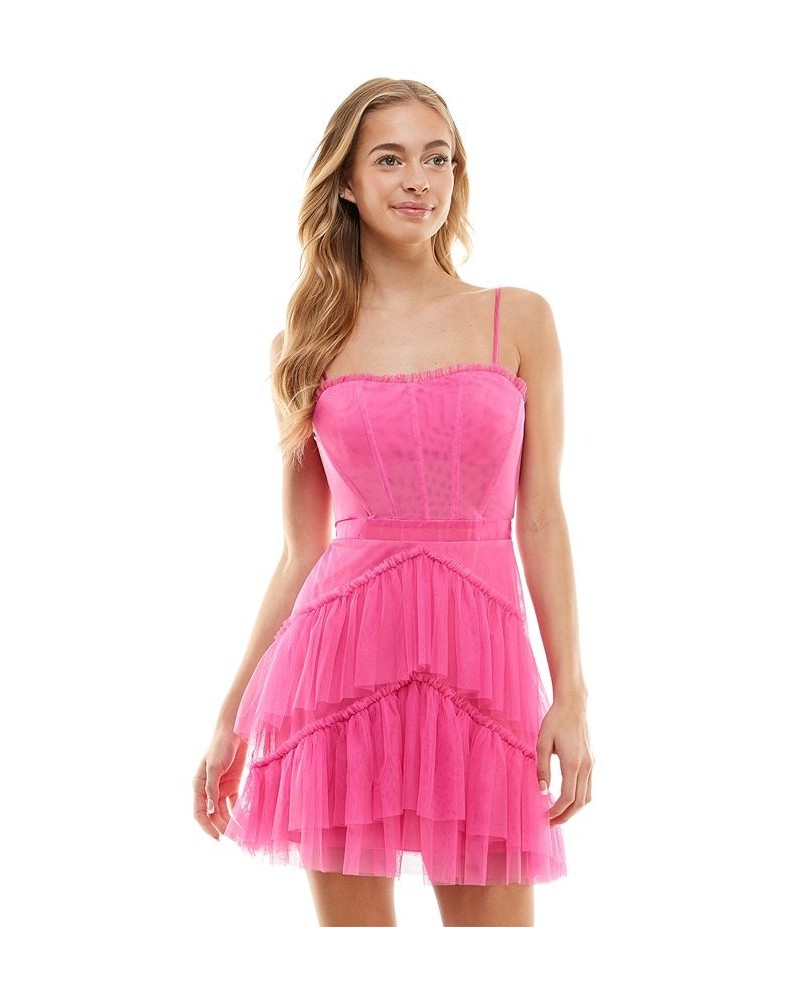 Juniors' Tiered Ruffled Corset Dress Bubble Gum $48.95 Dresses