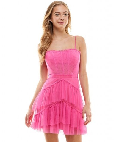 Juniors' Tiered Ruffled Corset Dress Bubble Gum $48.95 Dresses