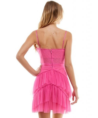 Juniors' Tiered Ruffled Corset Dress Bubble Gum $48.95 Dresses