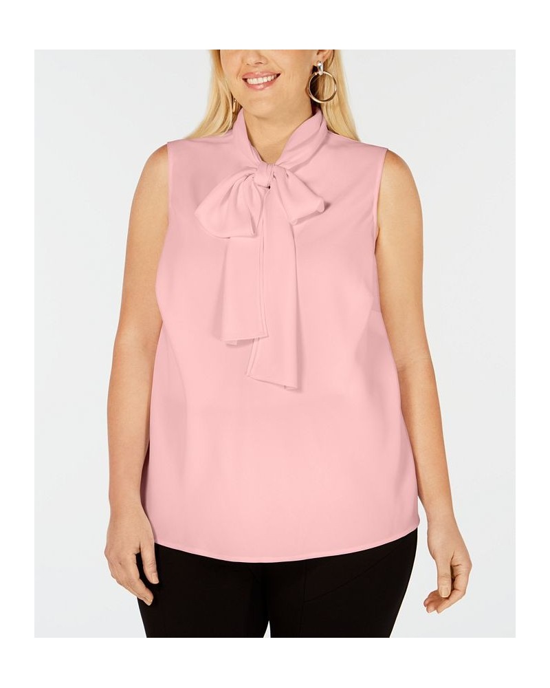 Trendy Plus Size Bow-Neck Blouse Pink $33.81 Tops