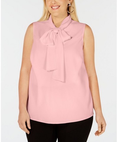 Trendy Plus Size Bow-Neck Blouse Pink $33.81 Tops