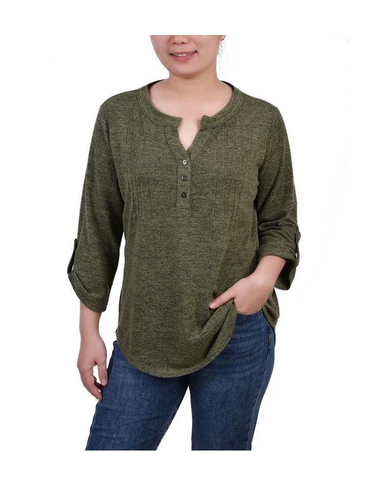 Women's 3/4 Roll Tab Sleeve Y-Neck Top Olivine $16.17 Tops