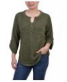 Women's 3/4 Roll Tab Sleeve Y-Neck Top Olivine $16.17 Tops