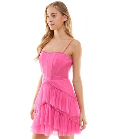 Juniors' Tiered Ruffled Corset Dress Bubble Gum $48.95 Dresses