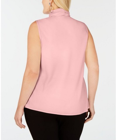 Trendy Plus Size Bow-Neck Blouse Pink $33.81 Tops