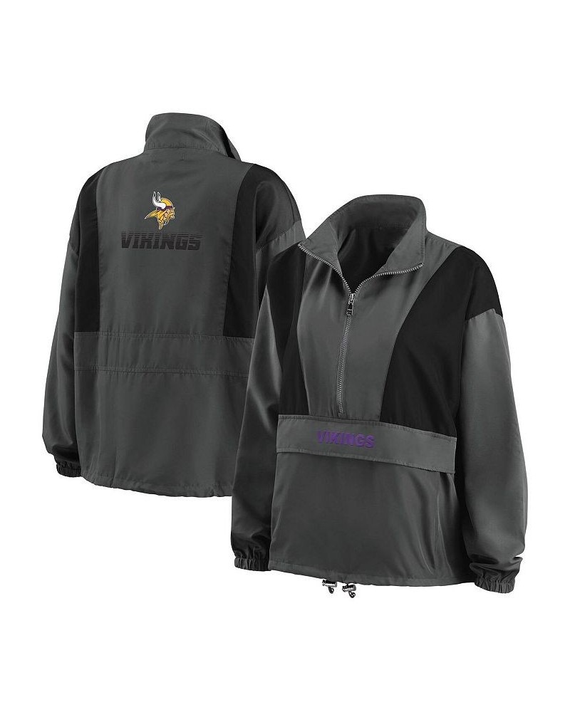 Women's Charcoal Minnesota Vikings Popover Packable Half-Zip Jacket Charcoal $40.70 Jackets