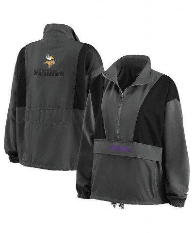 Women's Charcoal Minnesota Vikings Popover Packable Half-Zip Jacket Charcoal $40.70 Jackets