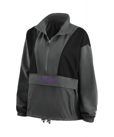 Women's Charcoal Minnesota Vikings Popover Packable Half-Zip Jacket Charcoal $40.70 Jackets